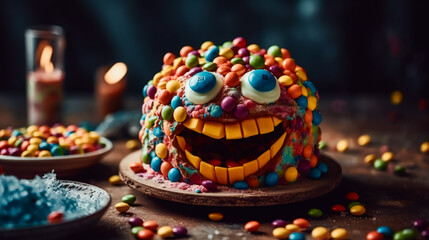 A cake with a funny face. AI Generated