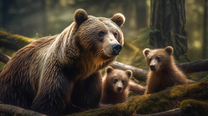 Obraz premium Bear family in the forest. Generative AI