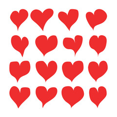 Red hearts icons. Heart symbols collection. Vector illustration