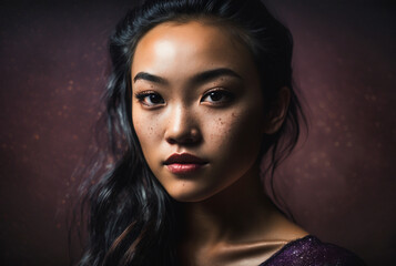 Asiatische Schönheit: Porträtfoto einer bezaubernden Frau mit langen braunen Haaren