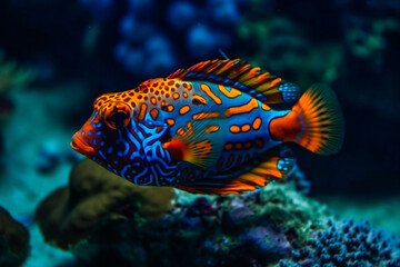 Naklejka na ściany i meble Life of the underwater world. Colorful tropical fish. AI Generated