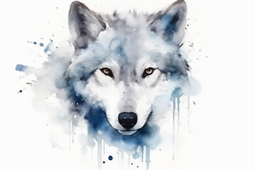 Watercolor colorful art portrait of wolf isolated on white background. Generative AI illustration. - obrazy, fototapety, plakaty