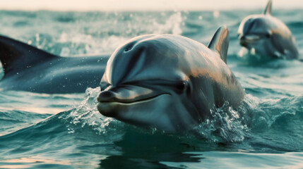 Fototapeta premium Capturing Dolphins in Motion. Generative AI