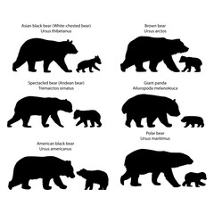 Silhouettes of bears and bear-cubs