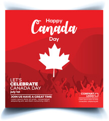Happy Canada Day vector holiday poster  Social media post with red paper cut canada maple leaf. 1th of July celebration background