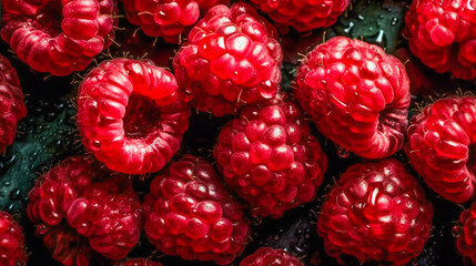 Fresh Raspberries  with Water Droplets. Generative AI