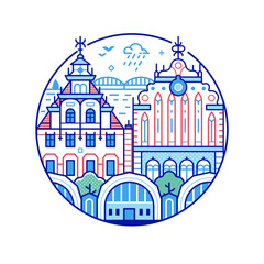 Fototapeta premium Travel Riga Circle Icon in Line Art