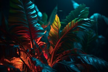 Naklejka na ściany i meble Neon-lit exotic foliage. Digitally rendered. Generative AI