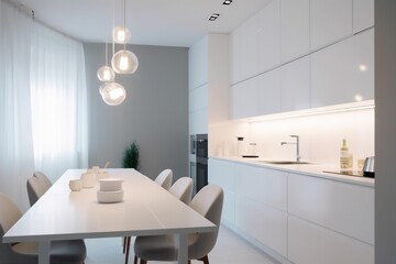modern furniture design table home dining chair kitchen house white interior. Generative AI.