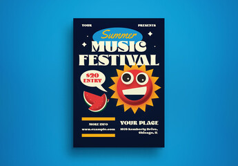 Navy Flat Illustration Summer Music Festival Layout