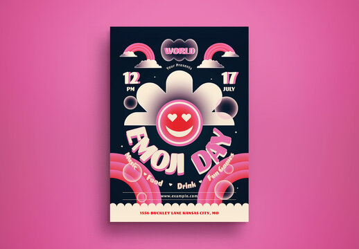 Pink Black Gradient Flat Design World Emoji Day Layout