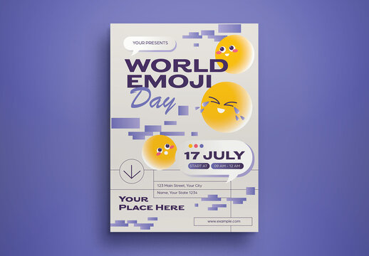 Grey 3D World Emoji Day Flyer Layout