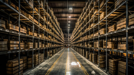 The Imposing Interior of a Massive Warehouse. Generative AI