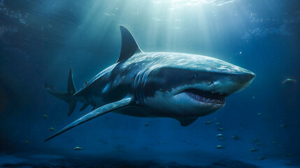 Fototapeta premium Capturing the Megalodon Shark. Generative AI