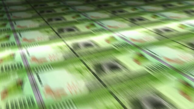 Sri Lanka rupee money sheet printing. LKR banknotes loop print. Seamless and looped background concept of finance, economy crisis, inflation and business.