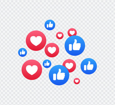 Facebook reactions background with like icons set. social media emoticon like button ; thumb up icon, love heart emoji icon collection set. vector editorial