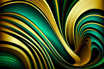 Op Art Abstract Emerald Gold Background. Generative AI