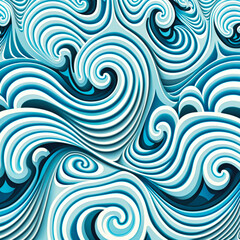 Fototapeta na wymiar Wellenrausch: Nahtloses Muster in Blau-Weiß