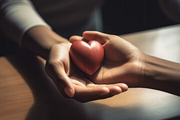 two people holding a heart togehther, symbolizing empathy, compassion, and the importance of treating others with love and respect - obrazy, fototapety, plakaty