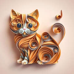 cute cat multi - dimensional origami quilling style illustration, Generative AI