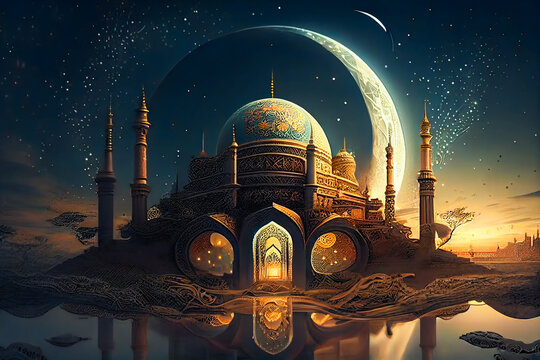Ramadan  Festive Celebrations.  Ramazan Holy Prayers. Generative AI