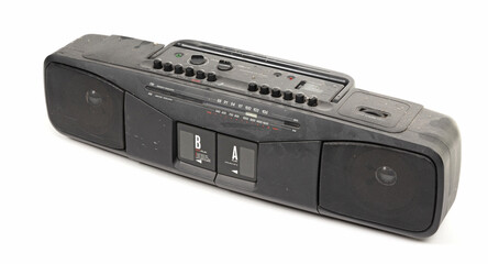 Old 1980s cassette deck with radio (FM and AM) and two cassette players