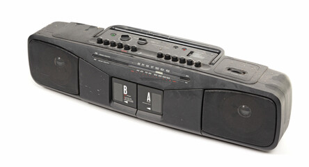 Obraz premium Old 1980s cassette deck with radio (FM and AM) and two cassette players
