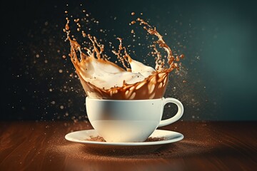 Coffee splash cup table. Generate Ai