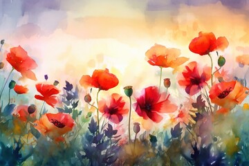 Obraz premium summer background, watercolor - Ai