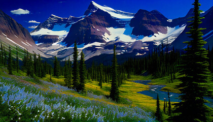 Wildflower Wonderland. Discovering the Vibrant Flora of the Alpine Meadows. Generative AI