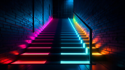 graphic neon spectral stairs. AI Generated
