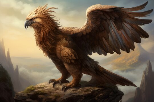Legendary griffon at sunset. Generate Ai