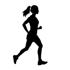 Fototapeta na wymiar silhouette people Running woman or female fitness runner black color isolated on transparent png background. Generative ai
