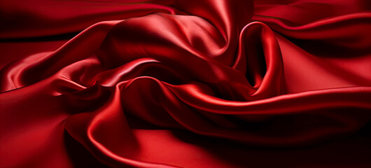 Obraz premium silk red fabric. Background with texture of wavy satin fabric. Generative AI illustration