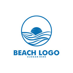 Fototapeta premium Beach logo design Vector, Beach, palm and Sunset vector template