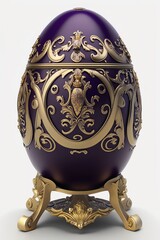 Purple Faberge Egg on white background , Generative ai