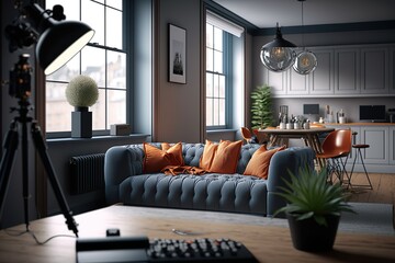 Modern Scandinavian living room interior, Generative ai 