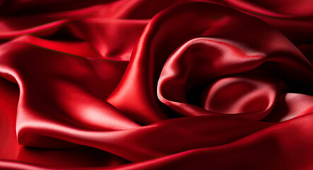 Obraz premium red fabric background with texture of wavy smooth silk cloth. Generative AI illustration