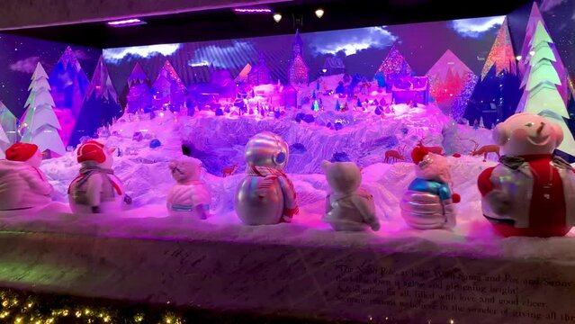 NEW YORK CITY - DECEMBER 2018: Macy's windows decorated for Christmas. They are a famous tourist attraction