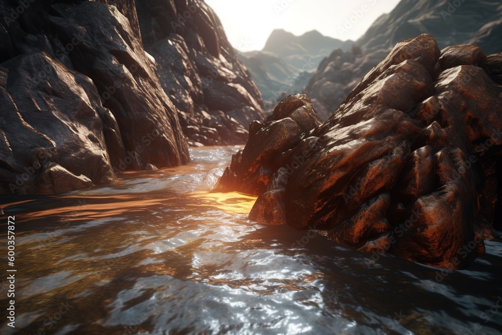 Poster a picture that was made by a computer of a mountain stream. generative ai