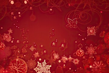 Christmas red background with bokeh and snowflakes, generative AI.