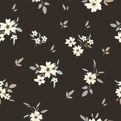 Seamless floral pattern. Flora with Hand-drawn design, rustic ditsy print delicate flowers