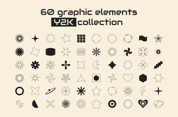 Geometric modern brutalist shapes. Abstract Retro icons and  symbols in y2k style. Modern minimalist elements swiss style, abstract bold primitive design. Bauhaus memphis design. Y2K elements set.