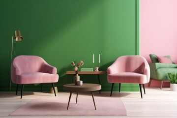 interior design light lounge cushion decor furniture pink space cosy comfortable apartment. Generative AI.