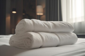 Fototapeta na wymiar resort room towel service hotel luxury bed fresh white home. Generative AI.