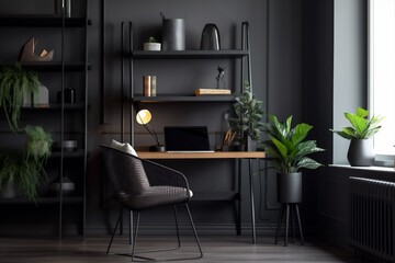 interior background stylish mockup wall office apartment workspace beautiful workplace table home laptop. Generative AI.