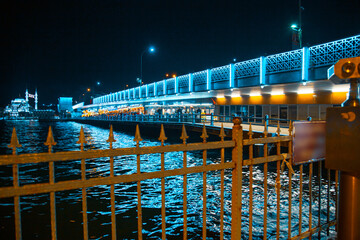 General view from Galata bridge during twilight long exposure