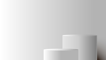 3D gray podium stand minimal wall scene on gray background.