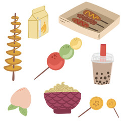 Asian Korean food hand drawn set flat design