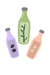 Asian drinks in bottles hand drawn vector set